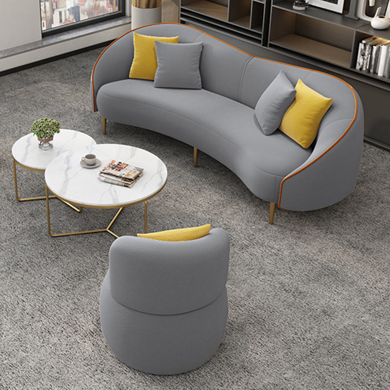 Canapé canapé en cuir en faux cuir beige / gris avec oreillers de boîtier