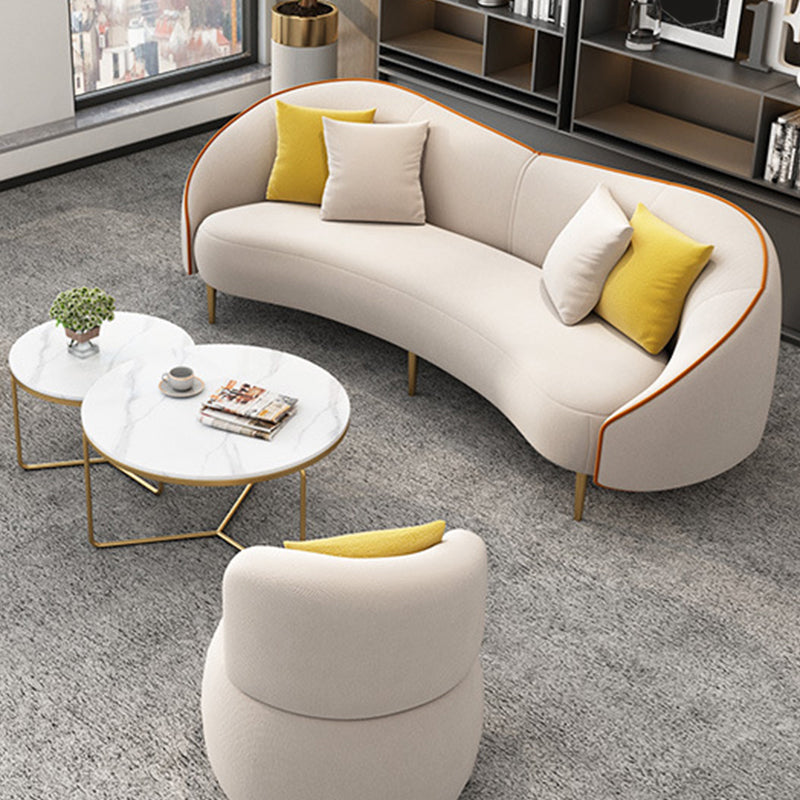 Canapé canapé en cuir en faux cuir beige / gris avec oreillers de boîtier