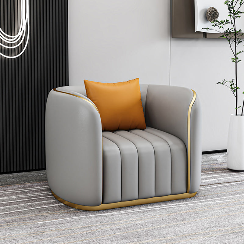 Tuxedo Arm Sofa in Grey/Blue Faux Leather Sofa with Metal Accent 37.4"L x 27.6"W x 27.6"H Grey Clearhalo 'furn' 'furn_sofas' 'Furniture' 'Living Room Furniture' 'Sofa' 'sofas' 5889200