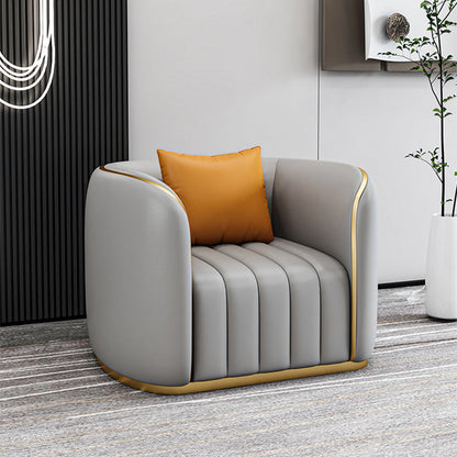 Tuxedo Arm Sofa in Grey/Blue Faux Leather Sofa with Metal Accent 37.4"L x 27.6"W x 27.6"H Grey Clearhalo 'furn' 'furn_sofas' 'Furniture' 'Living Room Furniture' 'Sofa' 'sofas' 5889200