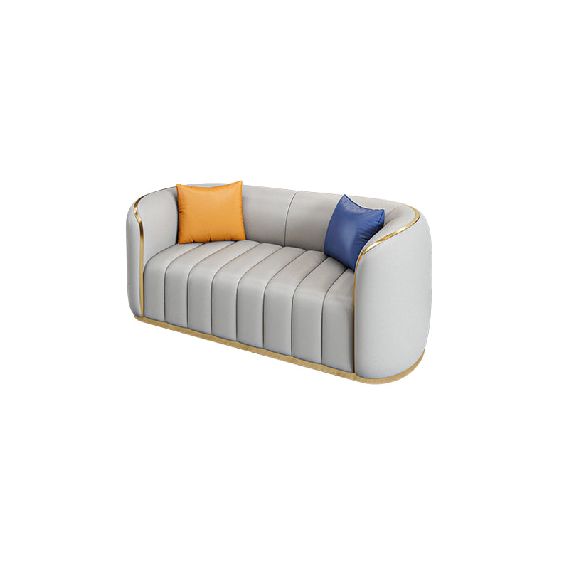 Tuxedo Arm Sofa in Grey/Blue Faux Leather Sofa with Metal Accent Clearhalo 'furn' 'furn_sofas' 'Furniture' 'Living Room Furniture' 'Sofa' 'sofas' 5889204