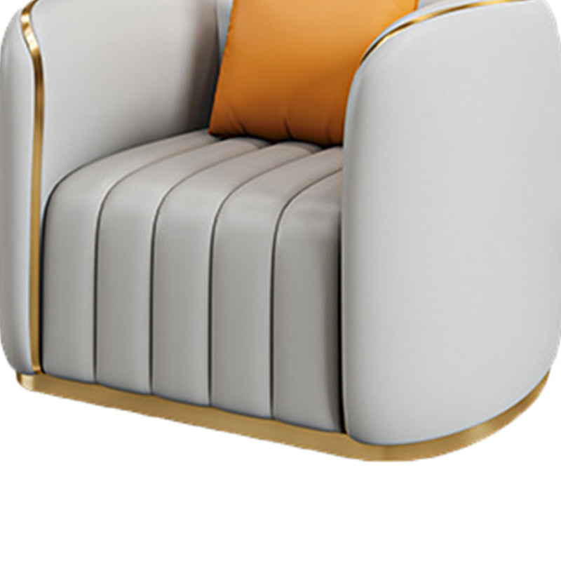 Tuxedo Arm Sofa in Grey/Blue Faux Leather Sofa with Metal Accent Clearhalo 'furn' 'furn_sofas' 'Furniture' 'Living Room Furniture' 'Sofa' 'sofas' 5889207