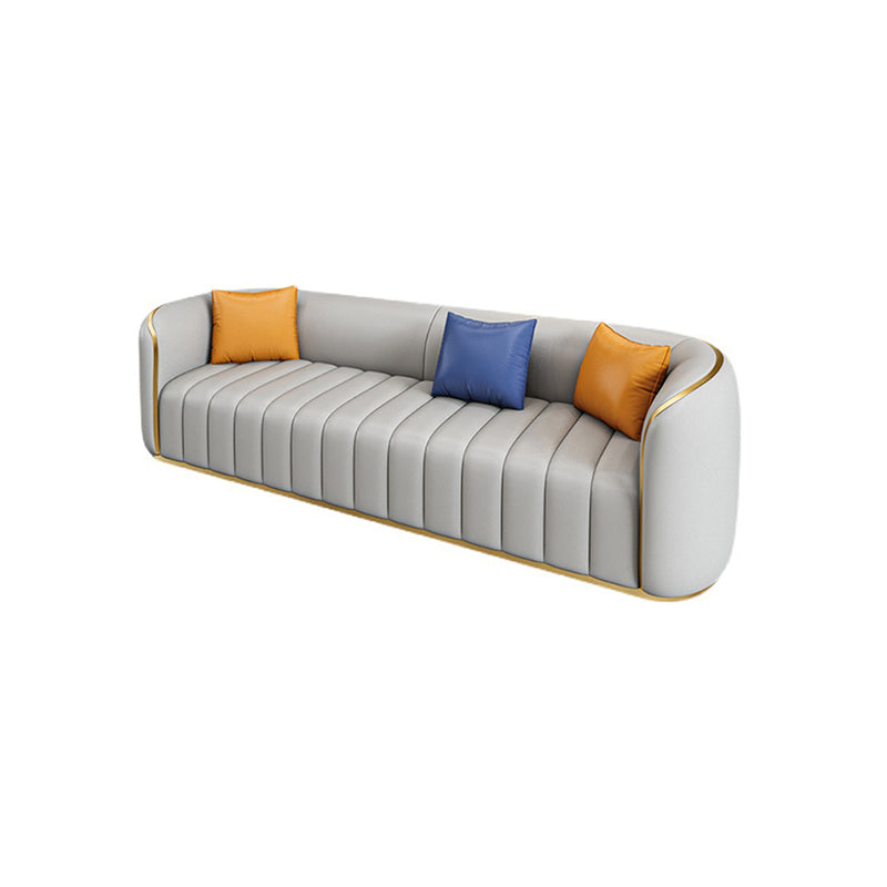 Tuxedo Arm Sofa in Grey/Blue Faux Leather Sofa with Metal Accent Clearhalo 'furn' 'furn_sofas' 'Furniture' 'Living Room Furniture' 'Sofa' 'sofas' 5889211