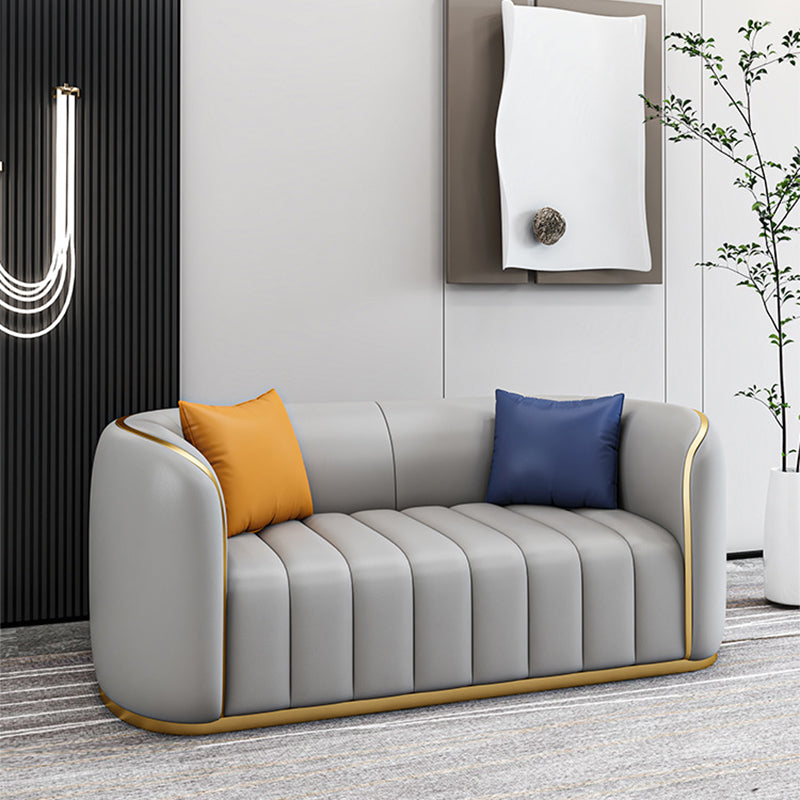 Tuxedo Arm Sofa in Grey/Blue Faux Leather Sofa with Metal Accent 59"L x 28"W x 28"H Grey Clearhalo 'furn' 'furn_sofas' 'Furniture' 'Living Room Furniture' 'Sofa' 'sofas' 5889214