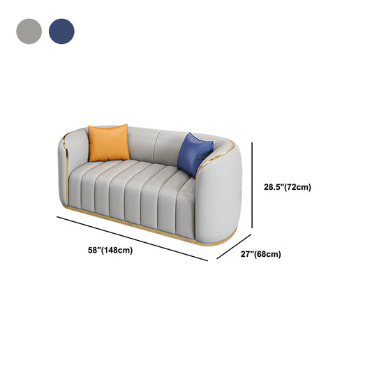 Tuxedo Arm Sofa in Grey/Blue Faux Leather Sofa with Metal Accent Clearhalo 'furn' 'furn_sofas' 'Furniture' 'Living Room Furniture' 'Sofa' 'sofas' 5889216
