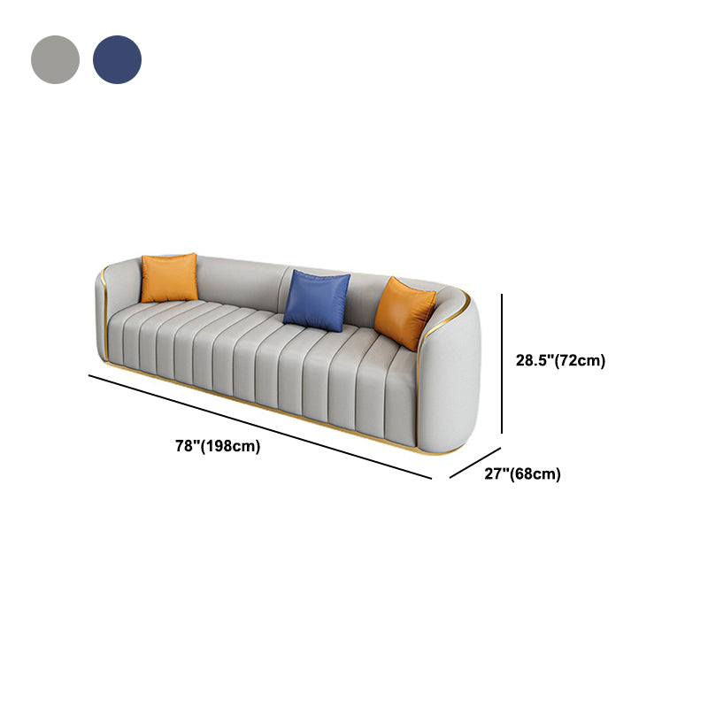 Tuxedo Arm Sofa in Grey/Blue Faux Leather Sofa with Metal Accent Clearhalo 'furn' 'furn_sofas' 'Furniture' 'Living Room Furniture' 'Sofa' 'sofas' 5889217