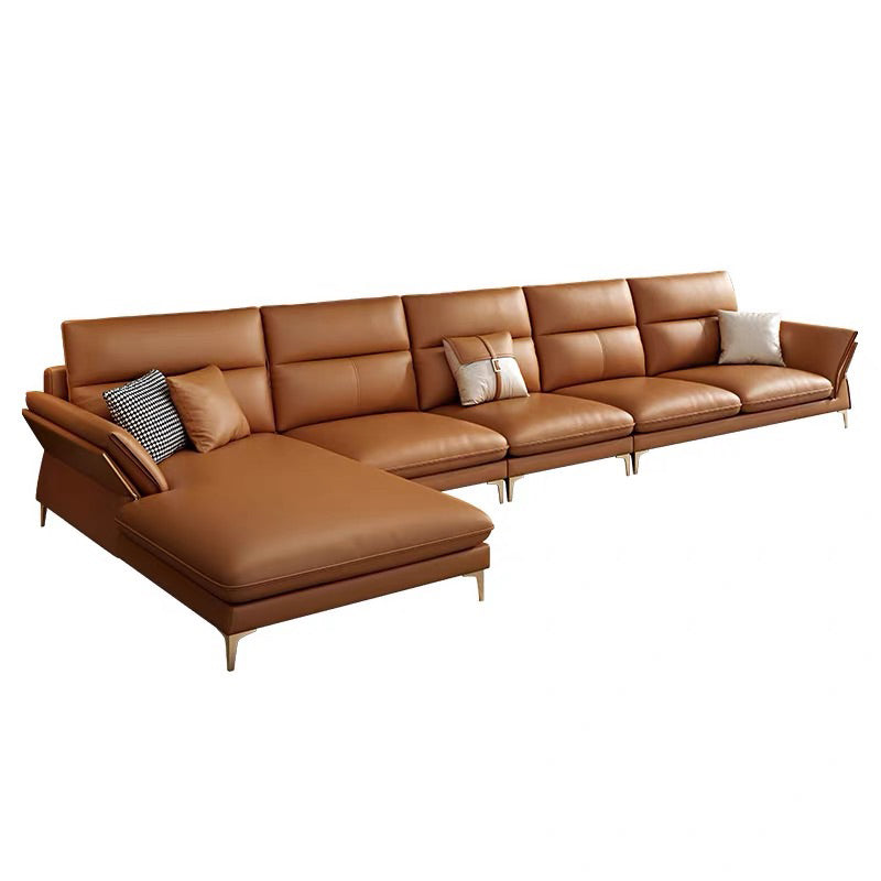 Glam Living Room Flared Arm Sofa Modular Genuine Leather Sofa