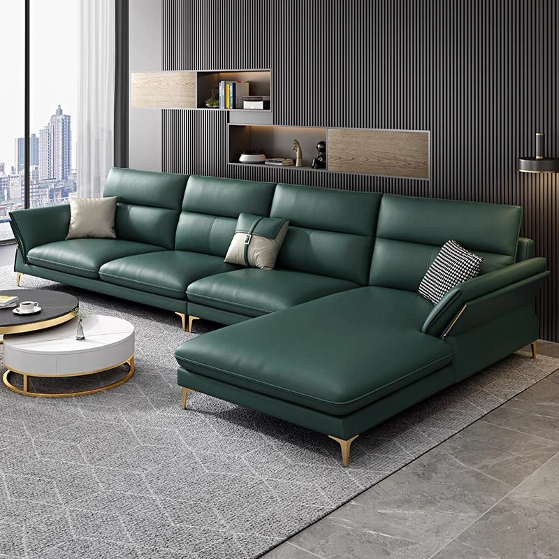 Glam Living Room Flared Arm Sofa Modular Genuine Leather Sofa