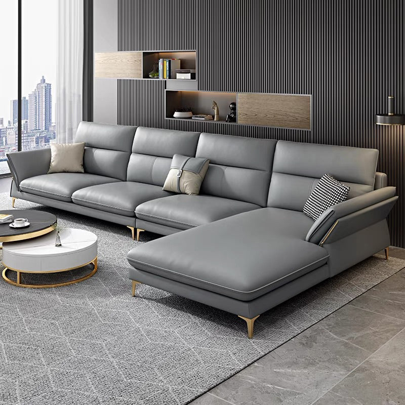 Glam Living Room Flared Arm Sofa Modular Genuine Leather Sofa