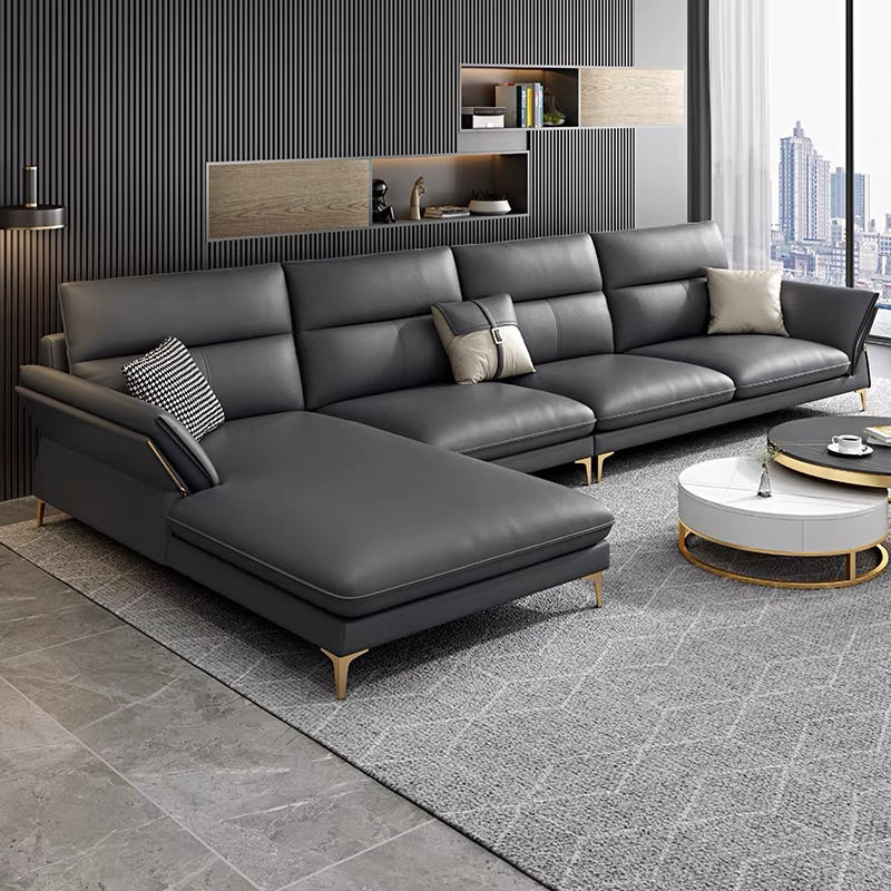 Glam Living Room Flared Arm Sofa Modular Genuine Leather Sofa