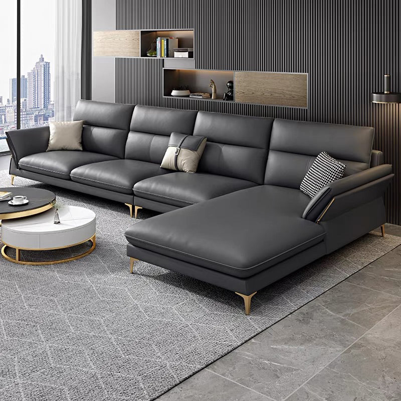 Glam Living Room Flared Arm Sofa Modular Genuine Leather Sofa