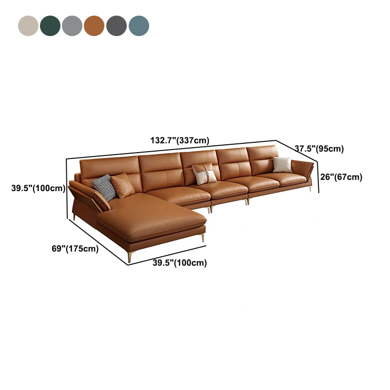 Glam Living Room Flared Arm Sofa Modular Genuine Leather Sofa
