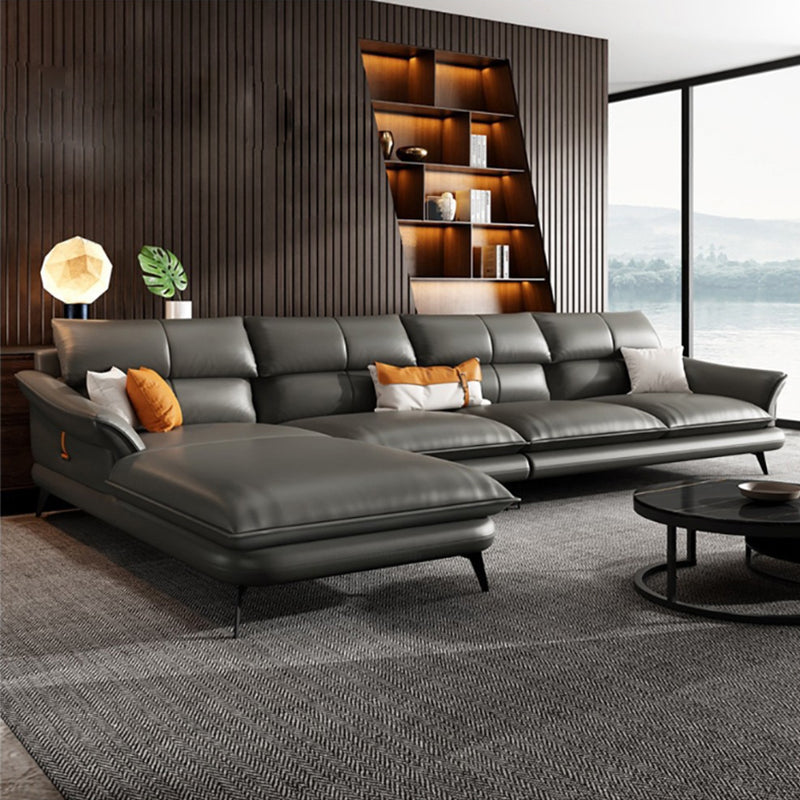 Contemporary Living Room Flared Arm Cushions Genuine Leather Sofa