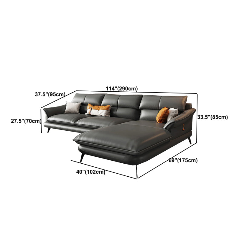 Contemporary Living Room Flared Arm Cushions Genuine Leather Sofa