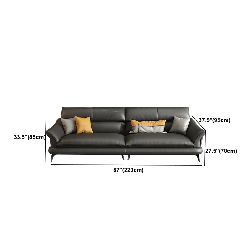 Contemporary Living Room Flared Arm Cushions Genuine Leather Sofa