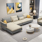 106.3" W Square Arm Sofa & Chaise, Faux Leather Sectional Sofa Cream Gray Left Clearhalo 'furn' 'furn_sectionals' 'Furniture' 'Living Room Furniture' 'Sectionals' 5889279