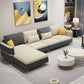 106.3" W Square Arm Sofa & Chaise, Faux Leather Sectional Sofa Grey Beige Left Clearhalo 'furn' 'furn_sectionals' 'Furniture' 'Living Room Furniture' 'Sectionals' 5889284