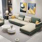 106.3" W Square Arm Sofa & Chaise, Faux Leather Sectional Sofa Beige Green Right Clearhalo 'furn' 'furn_sectionals' 'Furniture' 'Living Room Furniture' 'Sectionals' 5889285