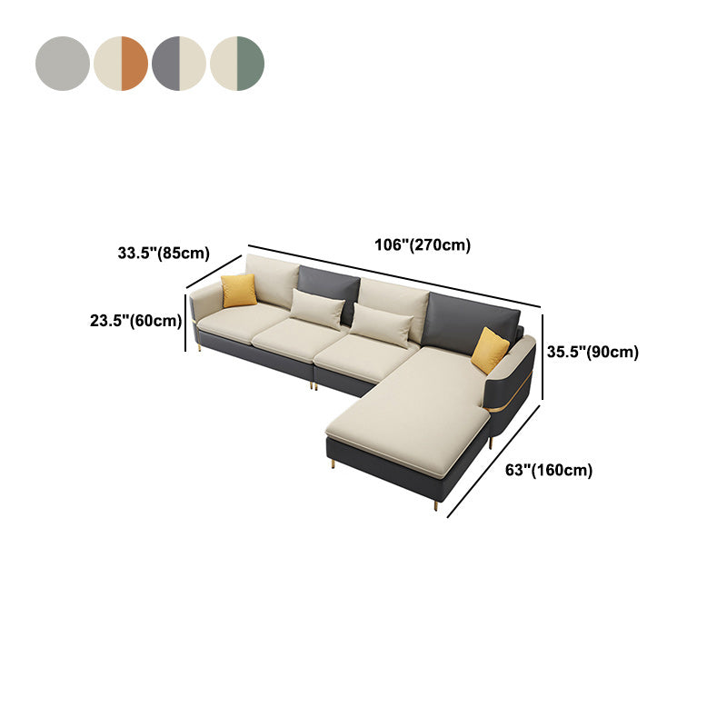 106.3" W Square Arm Sofa & Chaise, Faux Leather Sectional Sofa Clearhalo 'furn' 'furn_sectionals' 'Furniture' 'Living Room Furniture' 'Sectionals' 5889292