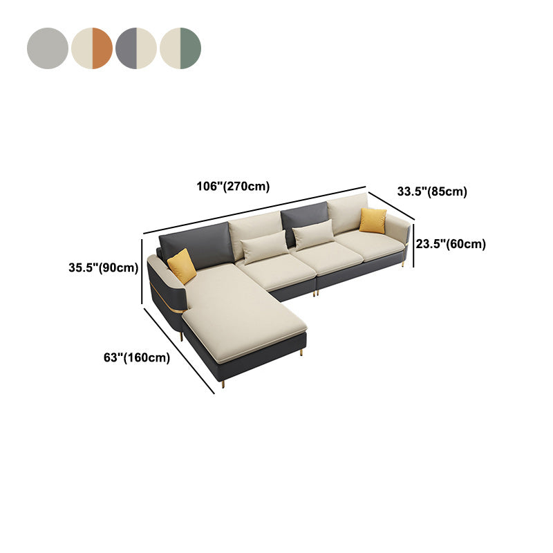 106.3" W Square Arm Sofa & Chaise, Faux Leather Sectional Sofa Clearhalo 'furn' 'furn_sectionals' 'Furniture' 'Living Room Furniture' 'Sectionals' 5889293