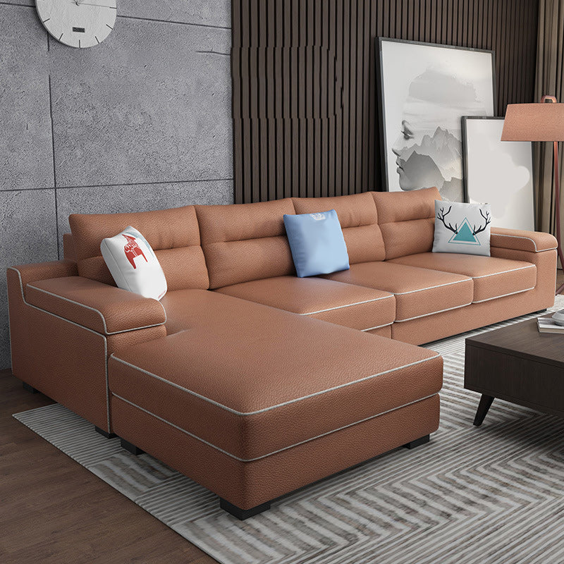 Almacenamiento de cuero por falso secciones con brazo superior de almohada para 4 personas