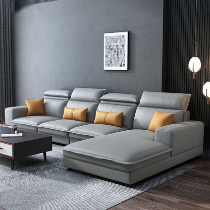 Contemporary Faux Leather L-Shape Sectional with Chaise and Square Arms Light Gray Clearhalo 'furn' 'furn_sectionals' 'Furniture' 'Living Room Furniture' 'Sectionals' 5889369