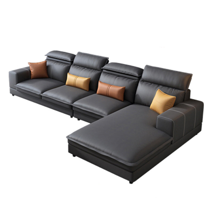 Contemporary Faux Leather L-Shape Sectional with Chaise and Square Arms Clearhalo 'furn' 'furn_sectionals' 'Furniture' 'Living Room Furniture' 'Sectionals' 5889372