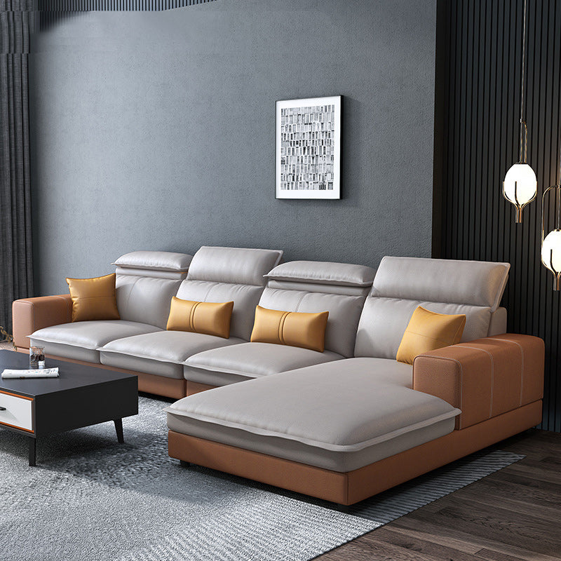 Contemporary Faux Leather L-Shape Sectional with Chaise and Square Arms Orange White Clearhalo 'furn' 'furn_sectionals' 'Furniture' 'Living Room Furniture' 'Sectionals' 5889379
