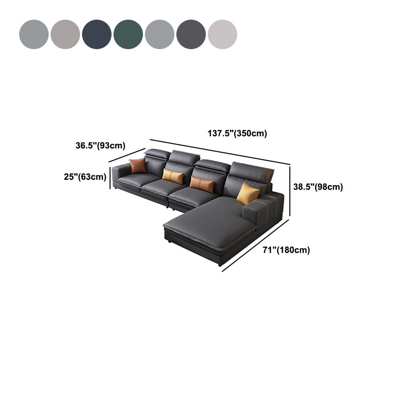 Contemporary Faux Leather L-Shape Sectional with Chaise and Square Arms Clearhalo 'furn' 'furn_sectionals' 'Furniture' 'Living Room Furniture' 'Sectionals' 5889381