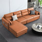 4-Seater Square Arm Sofa & Chaise Faux Leather Sofa with Storage Orange Left Clearhalo 'furn' 'furn_sectionals' 'Furniture' 'Living Room Furniture' 'Sectionals' 5889383
