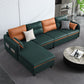 4-Seater Square Arm Sofa & Chaise Faux Leather Sofa with Storage Green Orange Left Clearhalo 'furn' 'furn_sectionals' 'Furniture' 'Living Room Furniture' 'Sectionals' 5889384