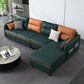 4-Seater Square Arm Sofa & Chaise Faux Leather Sofa with Storage Green Orange Right Clearhalo 'furn' 'furn_sectionals' 'Furniture' 'Living Room Furniture' 'Sectionals' 5889385