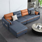 4-Seater Square Arm Sofa & Chaise Faux Leather Sofa with Storage Grey Orange Left Clearhalo 'furn' 'furn_sectionals' 'Furniture' 'Living Room Furniture' 'Sectionals' 5889386
