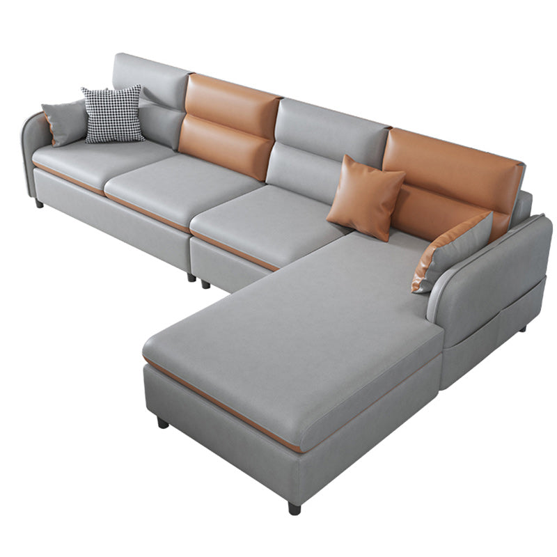 4-Seater Square Arm Sofa & Chaise Faux Leather Sofa with Storage Clearhalo 'furn' 'furn_sectionals' 'Furniture' 'Living Room Furniture' 'Sectionals' 5889391
