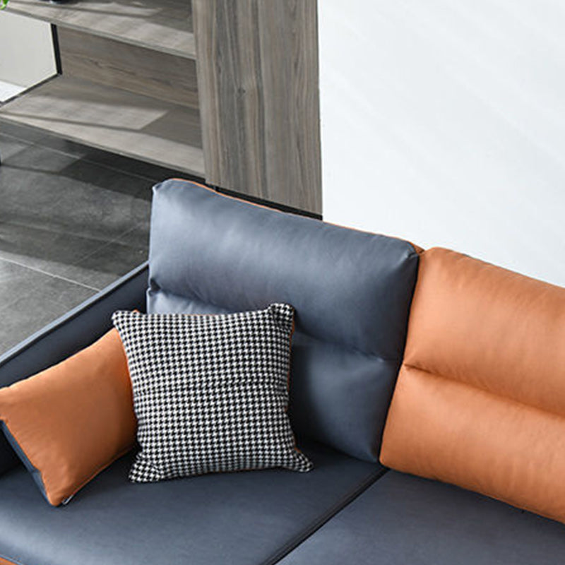 4-Seater Square Arm Sofa & Chaise Faux Leather Sofa with Storage Clearhalo 'furn' 'furn_sectionals' 'Furniture' 'Living Room Furniture' 'Sectionals' 5889395