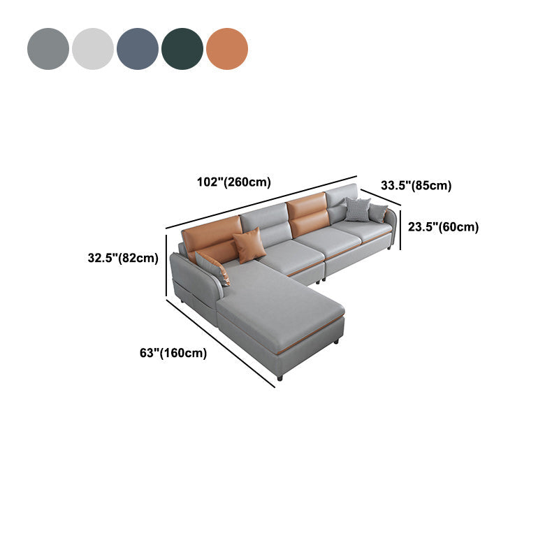 4-Seater Square Arm Sofa & Chaise Faux Leather Sofa with Storage Clearhalo 'furn' 'furn_sectionals' 'Furniture' 'Living Room Furniture' 'Sectionals' 5889397