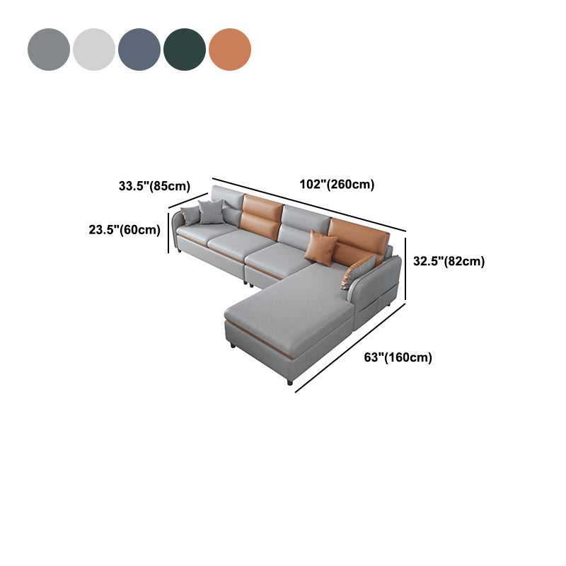 4-Seater Square Arm Sofa & Chaise Faux Leather Sofa with Storage Clearhalo 'furn' 'furn_sectionals' 'Furniture' 'Living Room Furniture' 'Sectionals' 5889398