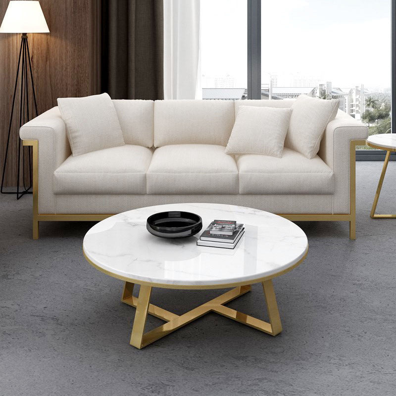 Tavolino da cocktail top in marmo rotondo con tavolino da caffè a base di ferro