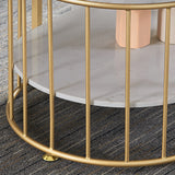 Glam Oval Coffee Table with Marble Top and Storage Shelf and Steel Base