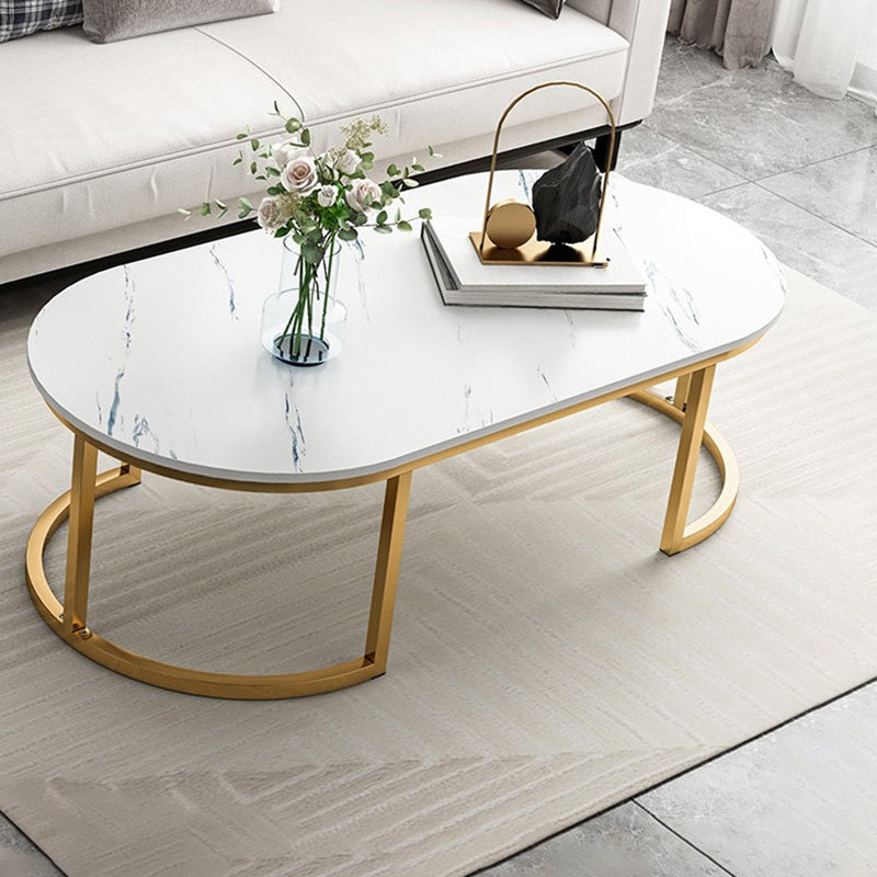 Glam Style Oval Marble Coffee Table with Iron Base Coffee Cocktail Table Clearhalo 'Coffee & Accent Tables' 'Coffee Tables' 'coffee_tables' 'furn' 'furn_coffee_tables' 'Furniture' 'Living Room Furniture' 5889578