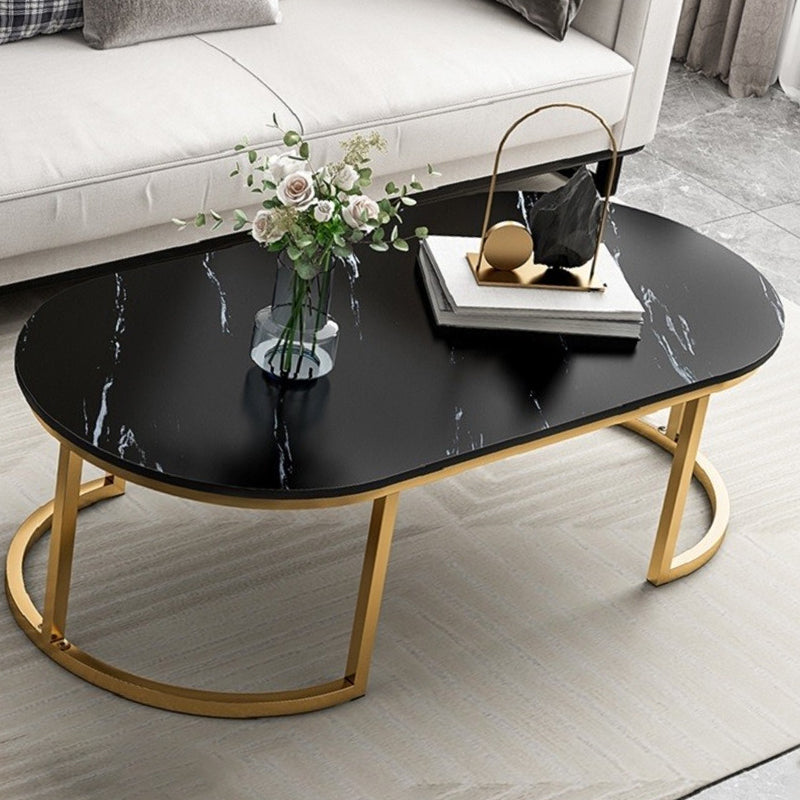 Glam Style Oval Marble Coffee Table with Iron Base Coffee Cocktail Table Clearhalo 'Coffee & Accent Tables' 'Coffee Tables' 'coffee_tables' 'furn' 'furn_coffee_tables' 'Furniture' 'Living Room Furniture' 5889579