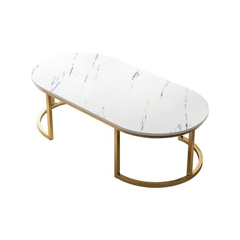 Glam Style Oval Marble Coffee Table with Iron Base Coffee Cocktail Table Clearhalo 'Coffee & Accent Tables' 'Coffee Tables' 'coffee_tables' 'furn' 'furn_coffee_tables' 'Furniture' 'Living Room Furniture' 5889580