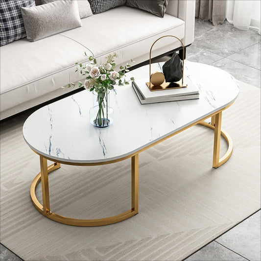 Glam Style Oval Marble Coffee Table with Iron Base Coffee Cocktail Table Clearhalo 'Coffee & Accent Tables' 'Coffee Tables' 'coffee_tables' 'furn' 'furn_coffee_tables' 'Furniture' 'Living Room Furniture' 5889584
