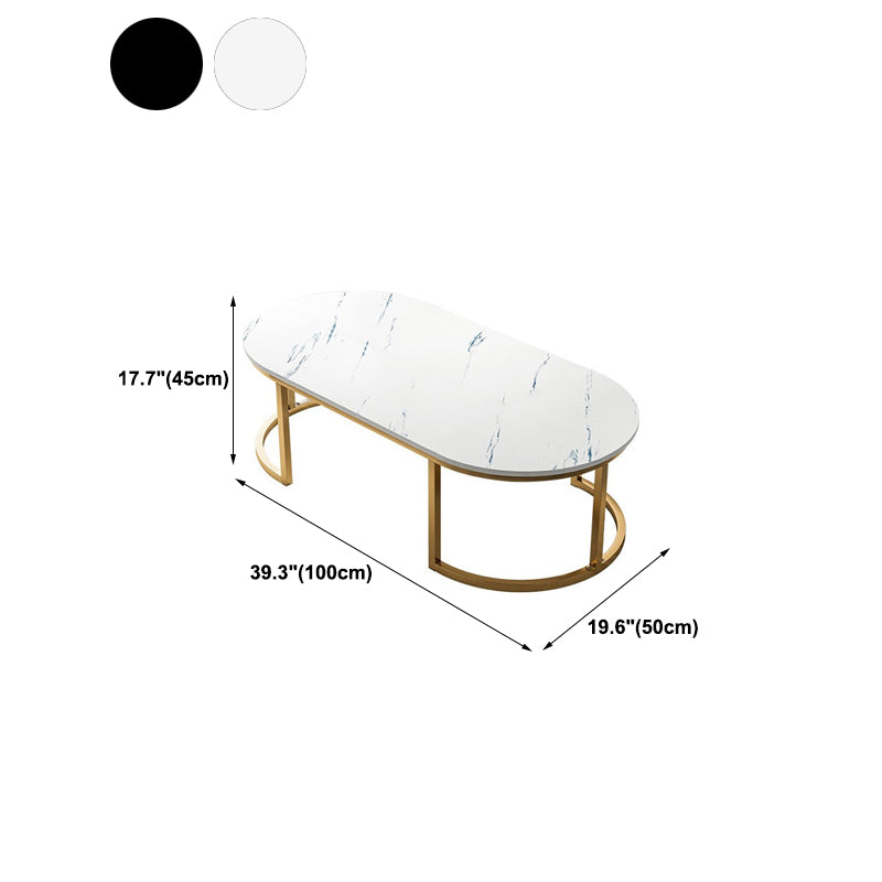 Glam Style Oval Marble Coffee Table with Iron Base Coffee Cocktail Table Clearhalo 'Coffee & Accent Tables' 'Coffee Tables' 'coffee_tables' 'furn' 'furn_coffee_tables' 'Furniture' 'Living Room Furniture' 5889585