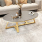 Cross Legs Coffee Table with Stone Oval Top and Iron Base Cocktail Table Gold Gray Clearhalo 'Coffee & Accent Tables' 'Coffee Tables' 'coffee_tables' 'furn' 'furn_coffee_tables' 'Furniture' 'Living Room Furniture' 5889589