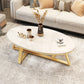 Cross Legs Coffee Table with Stone Oval Top and Iron Base Cocktail Table Gold Grey White Clearhalo 'Coffee & Accent Tables' 'Coffee Tables' 'coffee_tables' 'furn' 'furn_coffee_tables' 'Furniture' 'Living Room Furniture' 5889590