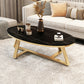 Cross Legs Coffee Table with Stone Oval Top and Iron Base Cocktail Table Gold Black Clearhalo 'Coffee & Accent Tables' 'Coffee Tables' 'coffee_tables' 'furn' 'furn_coffee_tables' 'Furniture' 'Living Room Furniture' 5889596