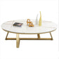 Cross Legs Coffee Table with Stone Oval Top and Iron Base Cocktail Table Gold White Gold Clearhalo 'Coffee & Accent Tables' 'Coffee Tables' 'coffee_tables' 'furn' 'furn_coffee_tables' 'Furniture' 'Living Room Furniture' 5889599