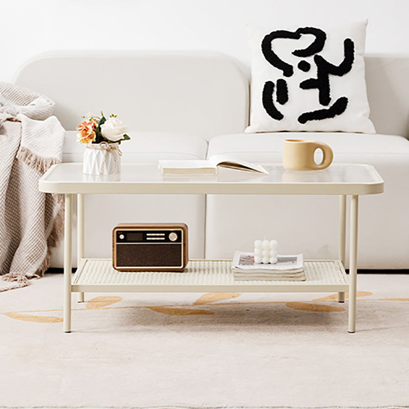 Modern Rectangle Cocktail Table with Glass Top and 4 Iron Legs