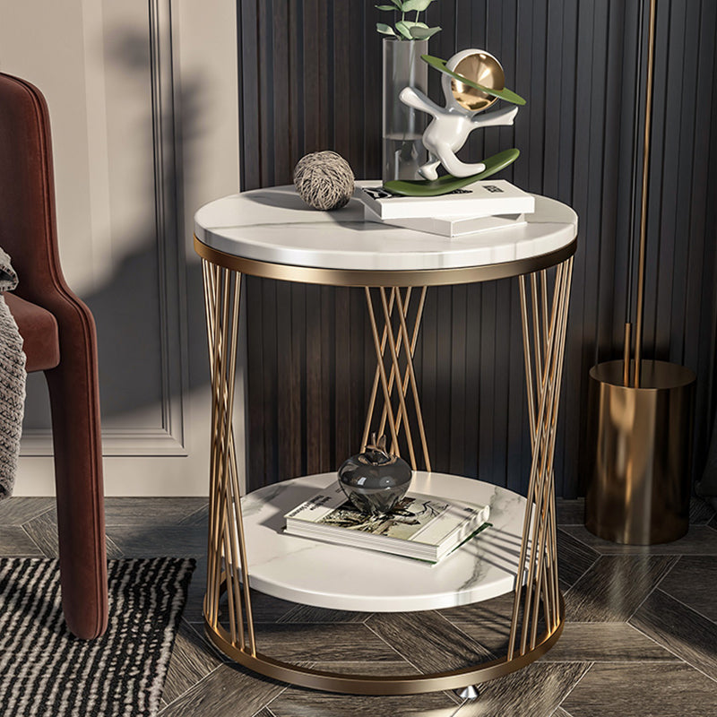 Modern Round Side Table Minimalist Slate Sofa Corner Table with Storage Gold 1 Clearhalo 'Coffee & Accent Tables' 'End & Side Tables' 'end_side_tables' 'furn' 'furn_end_side_tables' 'Furniture' 'Living Room Furniture' 5889943